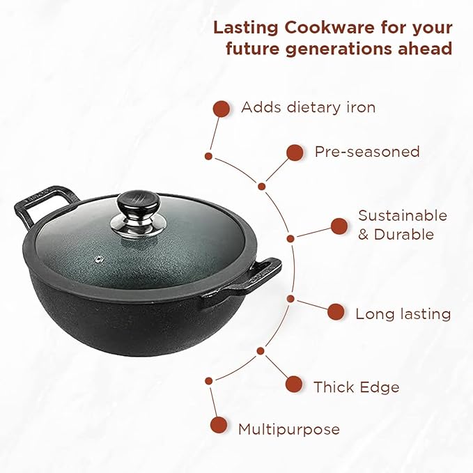 Vinod Cast Iron Kadhai Cookware with Lid (Indian Frying Pan) 4.3 ltr Vinod Cast Iron Kadhai Cookware with Lid (Indian Frying Pan) 4.3 ltr