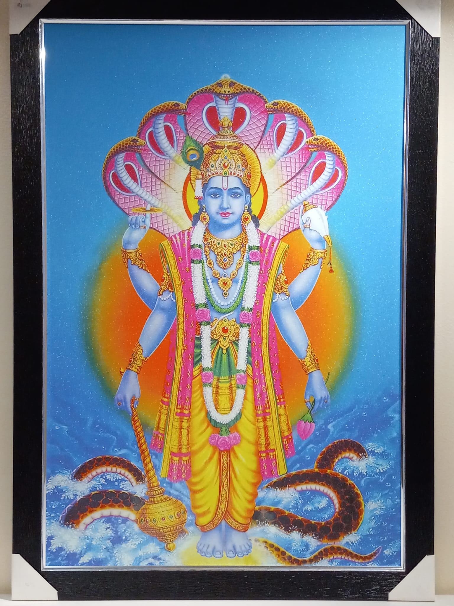 Beautiful Wooden Framed Canvas Print Picture of Vishnuji # 1 - 23 x 33" Beautiful Wooden Framed Canvas Print Picture of Vishnuji # 1 - 23 x 33"