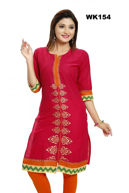 Vibrant Yet Traditional Hot Pink Cotton Tunic S-XL Vibrant Yet Traditional Hot Pink Cotton Tunic S-XL