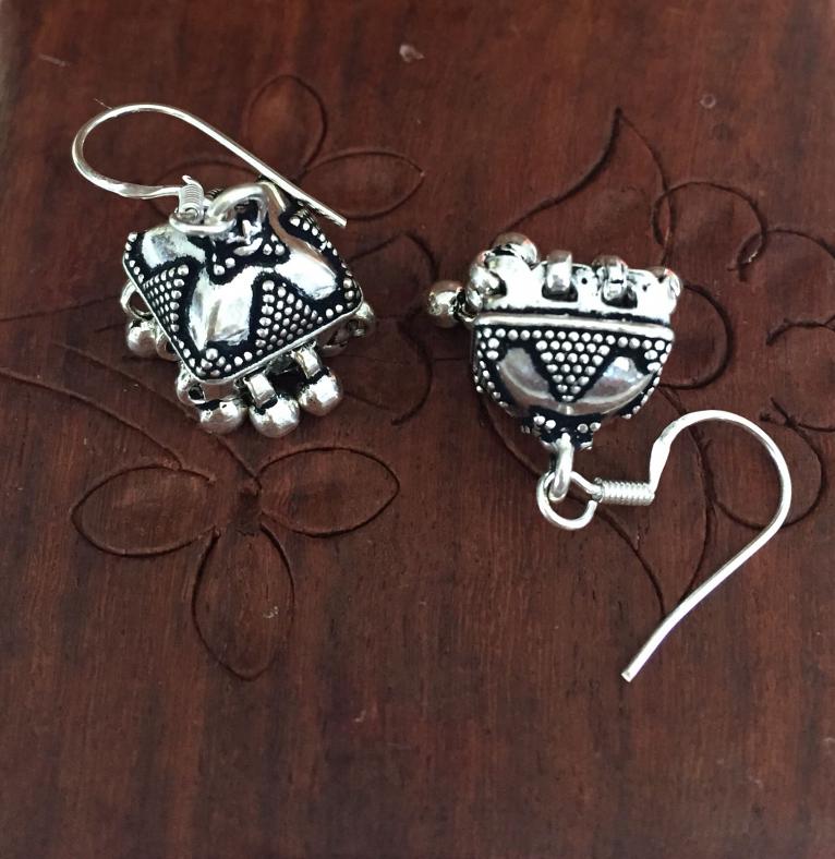 Antique Design Small Sterling Silver Hoop Earrings 