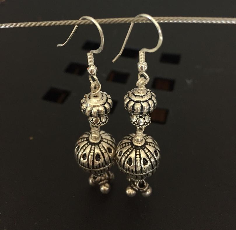 Antique Style Sterling Silver Long Earrings Jhumki