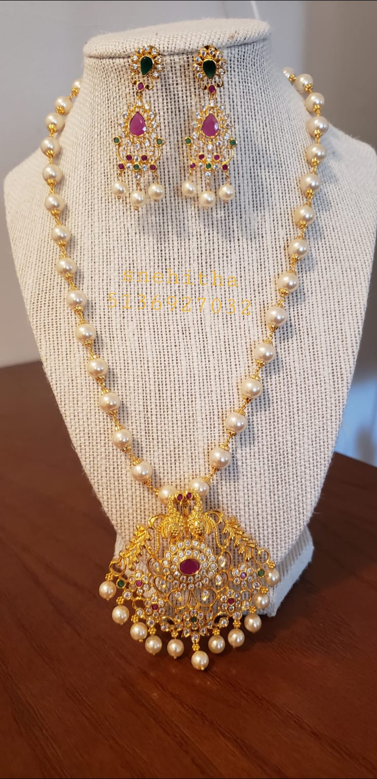 Traditional Design Indian Long Necklace w/ Earrings