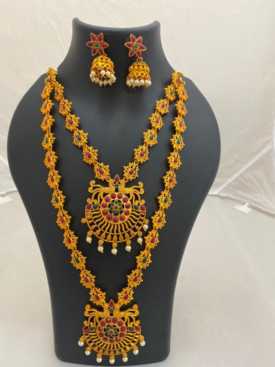 Mattee Finish Combo Set w/ Double Strand Necklace & Earrings Mattee Finish Combo Set w/ Double Strand Necklace & Earrings
