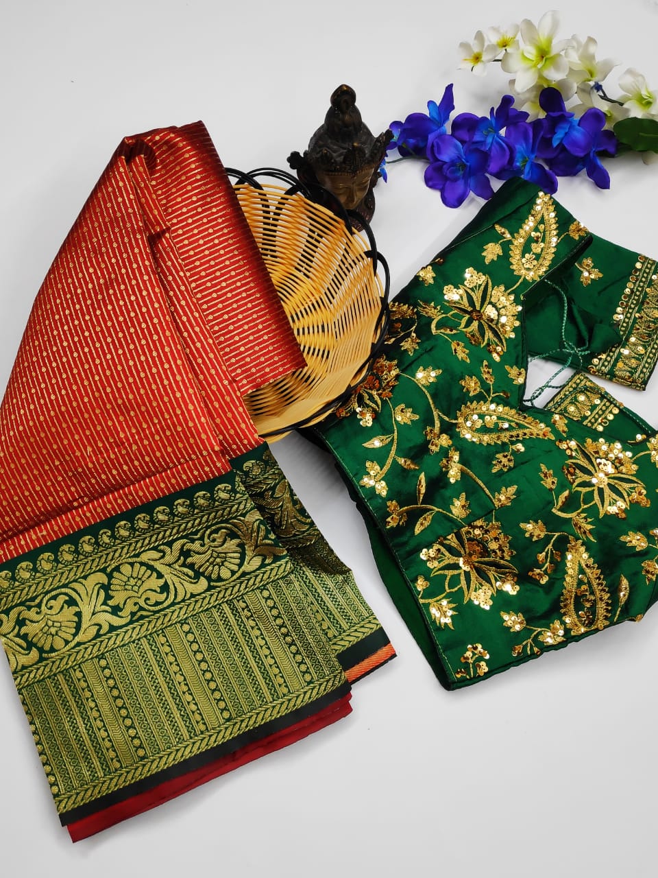 Soft lichi Silk Saree w/  Unstitched & Readymade Blouse Size 34