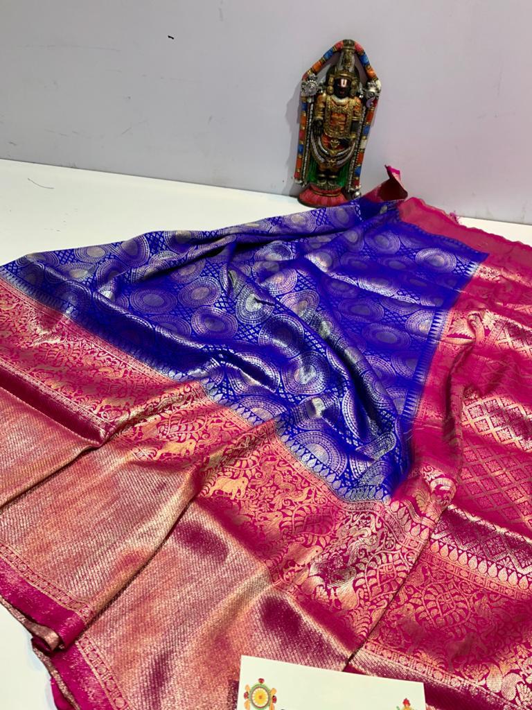 Khunshi creation Women's Banarasi Pattu Silk Traditional Lehenga Choli  Set,Half Saree (Blue) : Amazon.in: Fashion