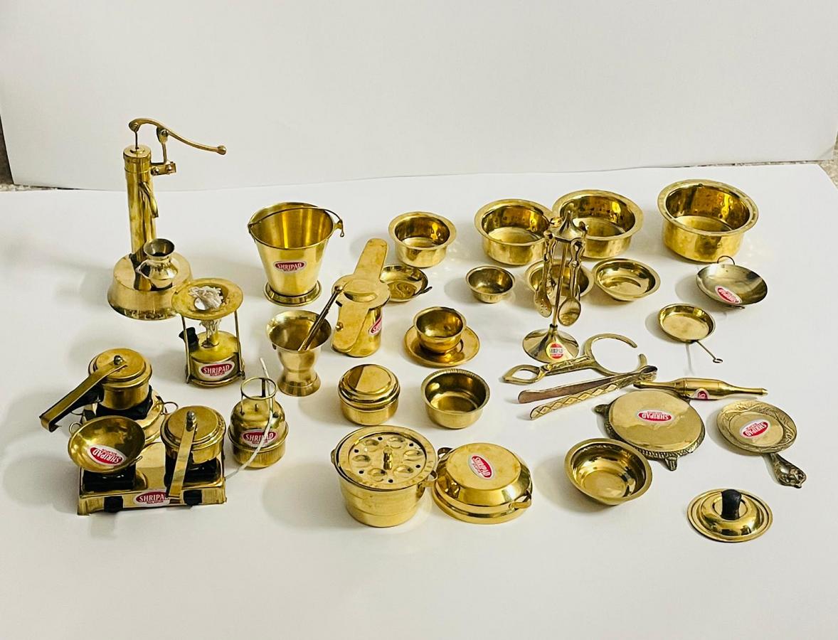 Miniature Kitchen Set Brass Utensils and Cookware Items 45 pieces (toys)  #44863