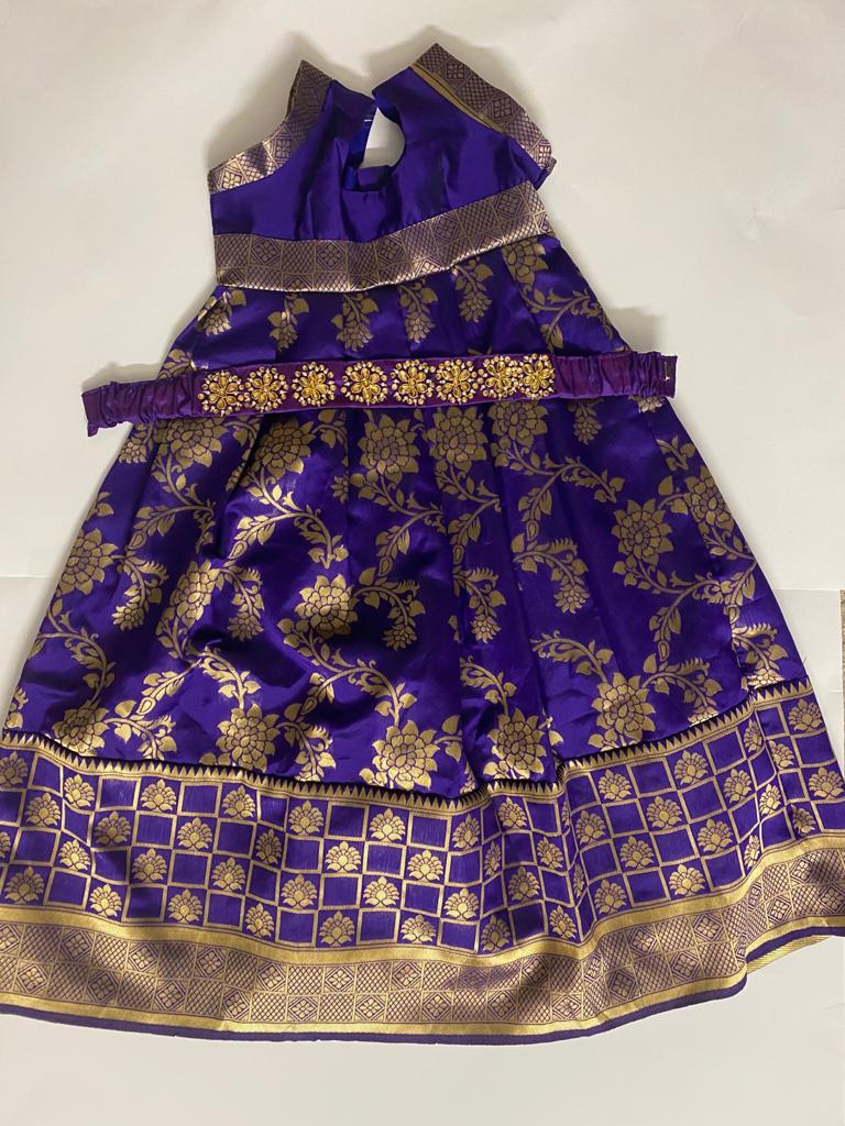 Blue Soft Pure Banarasi Silk Long frock for to 1/2 Years Old Baby - Main Image