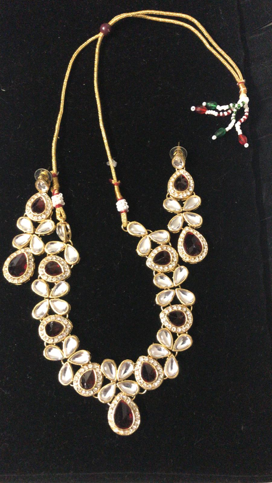 Big Kundan Stones Necklace Set With Clear White Stones