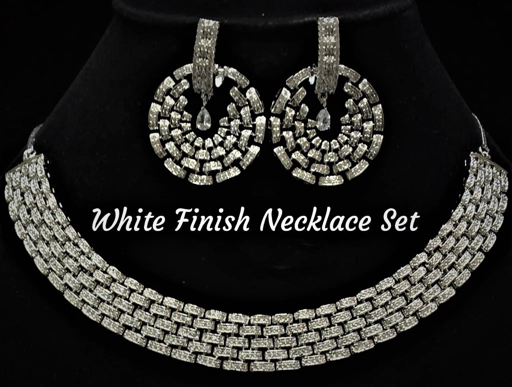 Premium Quality glistening White finish AD Necklace set with stunning earrings Premium Quality glistening White finish AD Necklace set with stunning earrings
