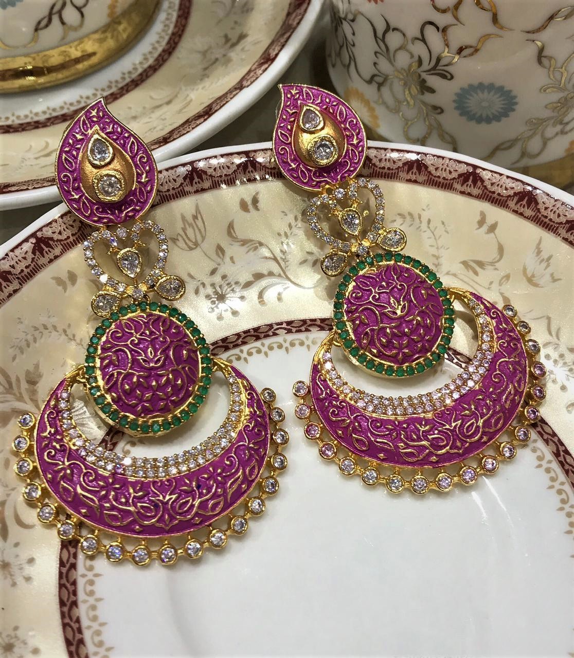 Premium Quality Stunning Meenakari Style America Diamond Lightweight Earrings Premium Quality Stunning Meenakari Style America Diamond Lightweight Earrings