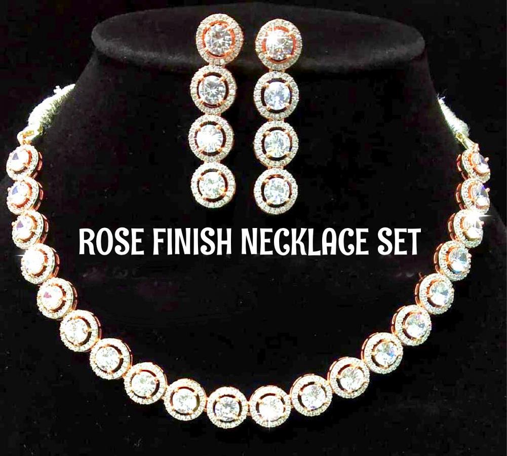 White Rose Finish Earrings & Necklace Set || Jewelry Set 