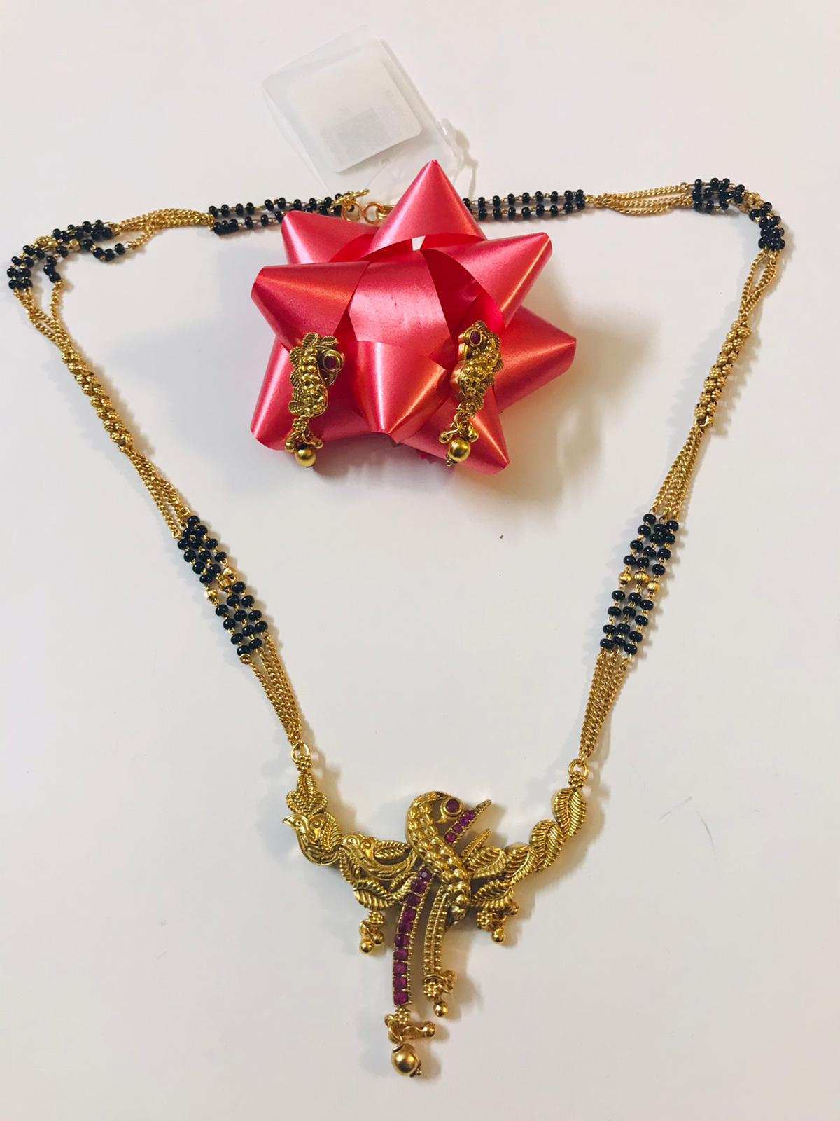 Mangalsutra Thick Necklace Set with Black Beads & Golden Chain
