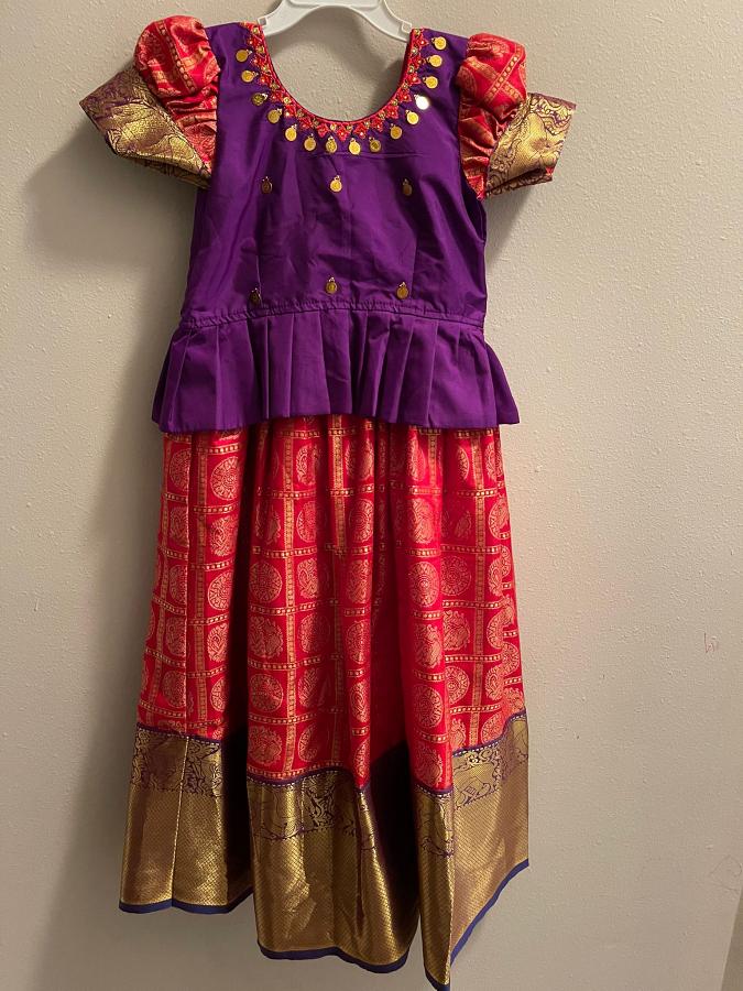 Kanchipuram Silk Pattu border Pavada body type 5-6 years - 24" Chest