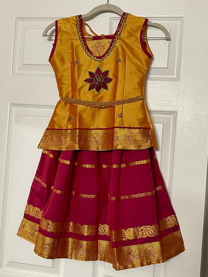 Merron Yellow Pattu Pavada w/ Hip Belt 6-7 Years (28" Chest)