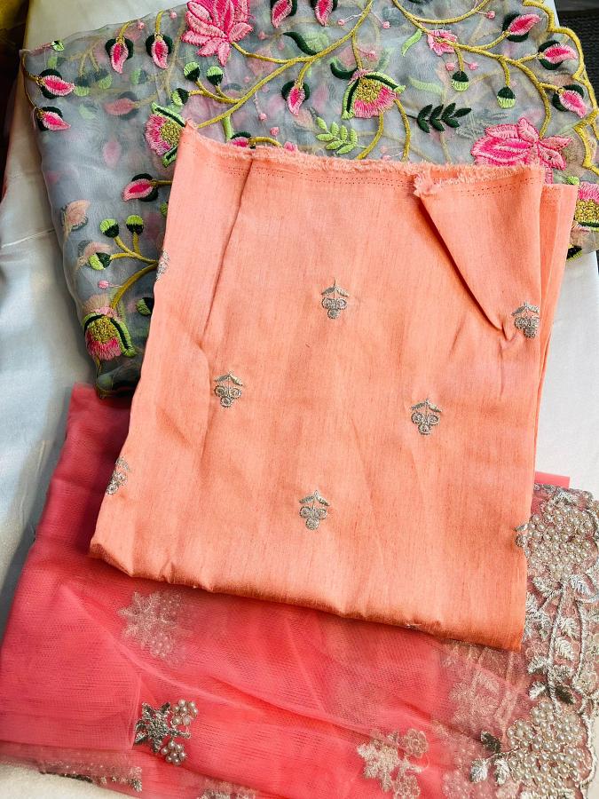 Organza lehanga fabric with blouse and matching duppatta(set unstitched)