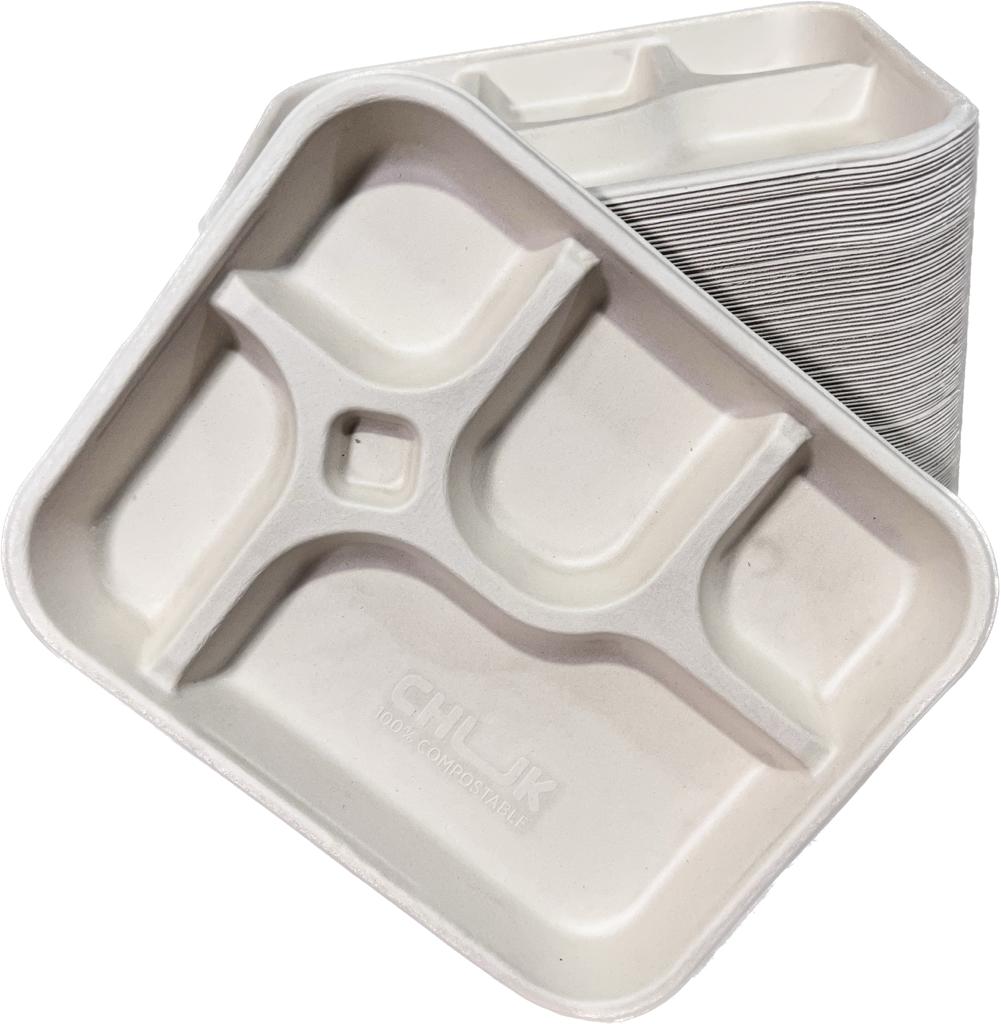 Eco Friendly 5 Compartment Bagasse Disposable Plates 25 Pcs Pack Eco Friendly 5 Compartment Bagasse Disposable Plates 25 Pcs Pack