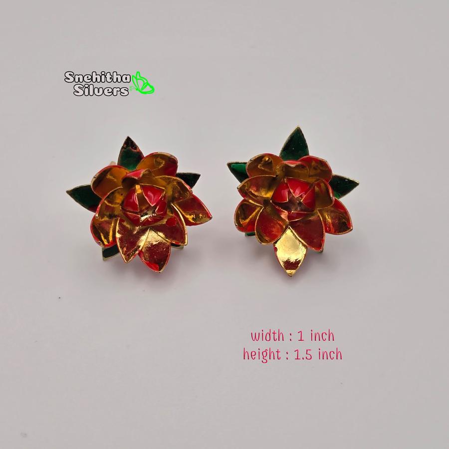 Silver flower- red enamel flower -Silver Pooja Items for Home, Return Gift 