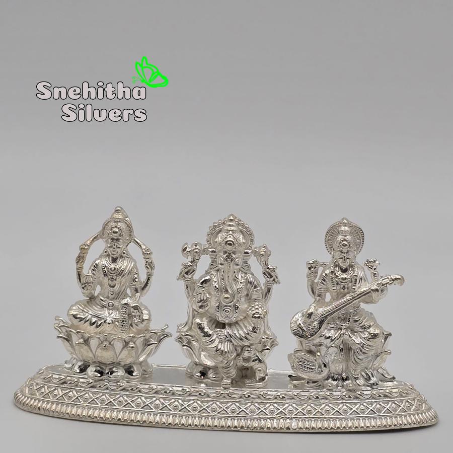 Silver Idol-Laksmi, Ganesha, Sarswathi Statue-Pooja room/House Warming
