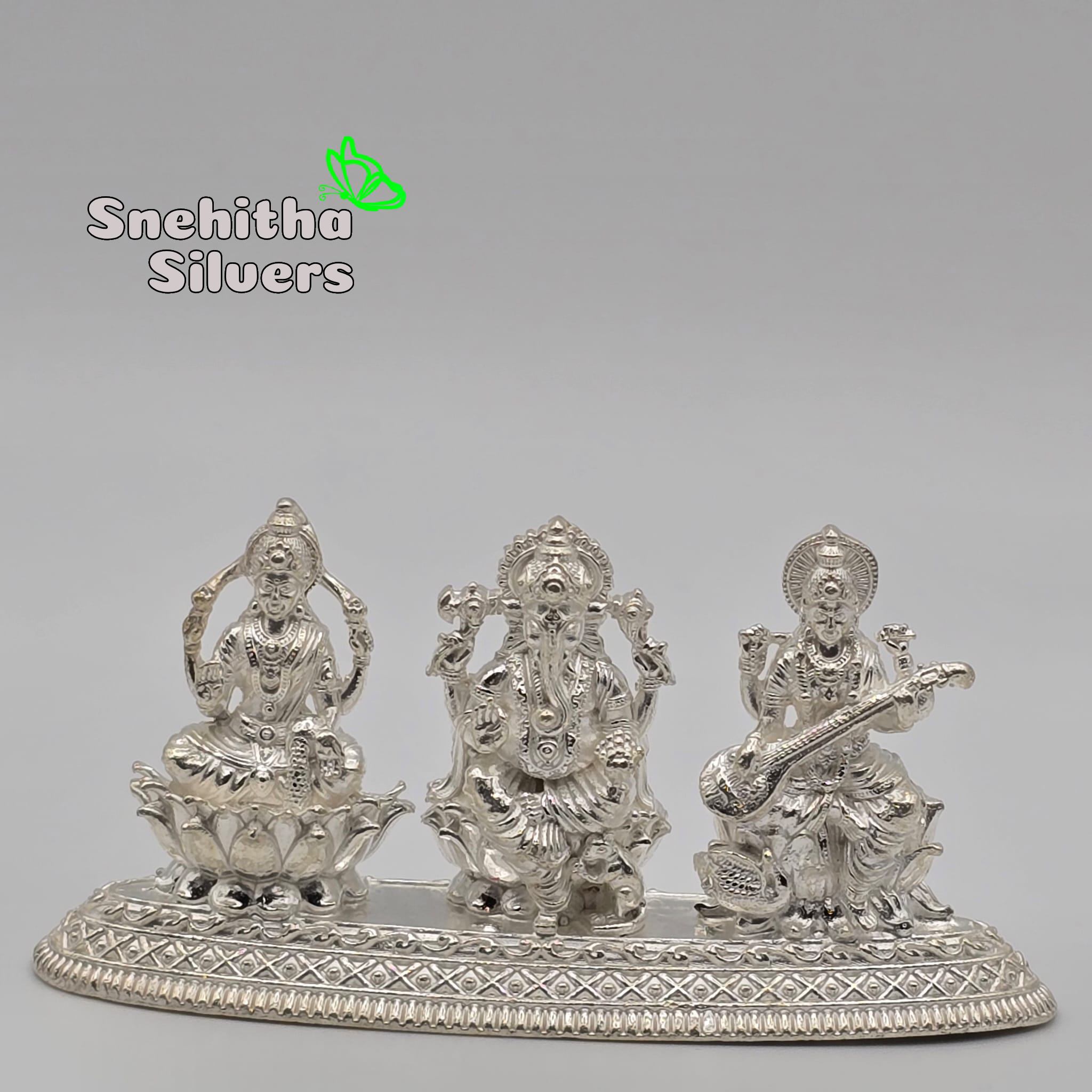 silver god idol-Laksmi, ganesha, sarswathi together idol-Pooja room/House w silver god idol-Laksmi, ganesha, sarswathi together idol-Pooja room/House w