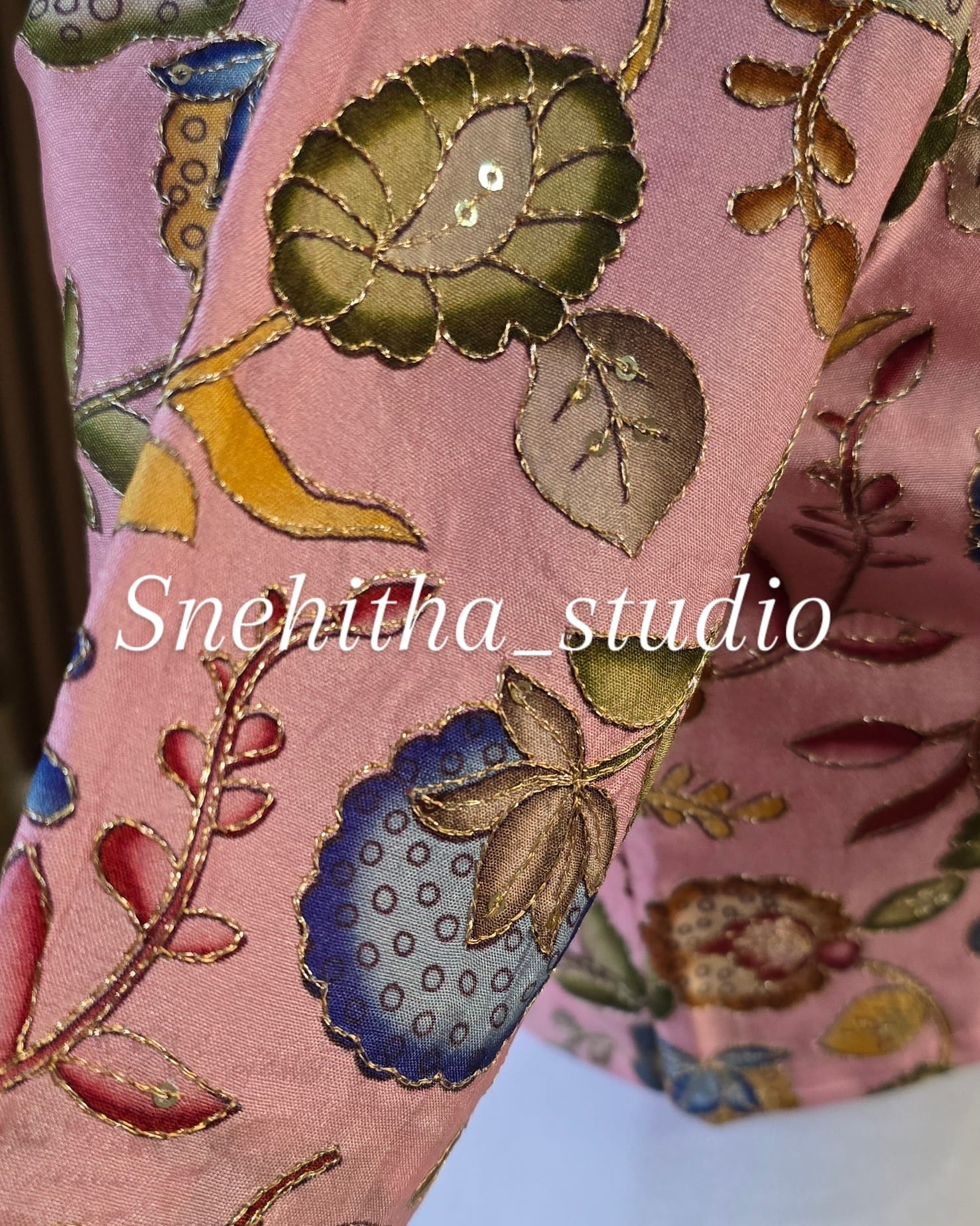 women blouse-pen kalamkari cutdana work pastel pink blouse women blouse-pen kalamkari cutdana work pastel pink blouse