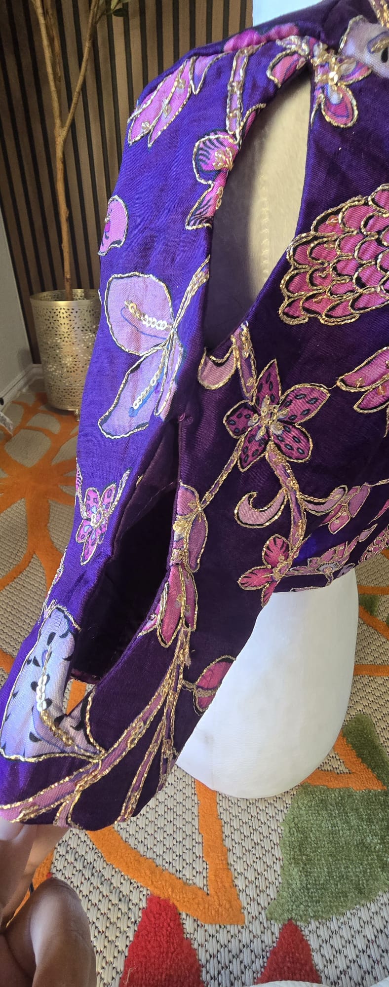 purple pen kalamkari blouse with kardhana work allover-non padded -size 38 purple pen kalamkari blouse with kardhana work allover-non padded -size 38