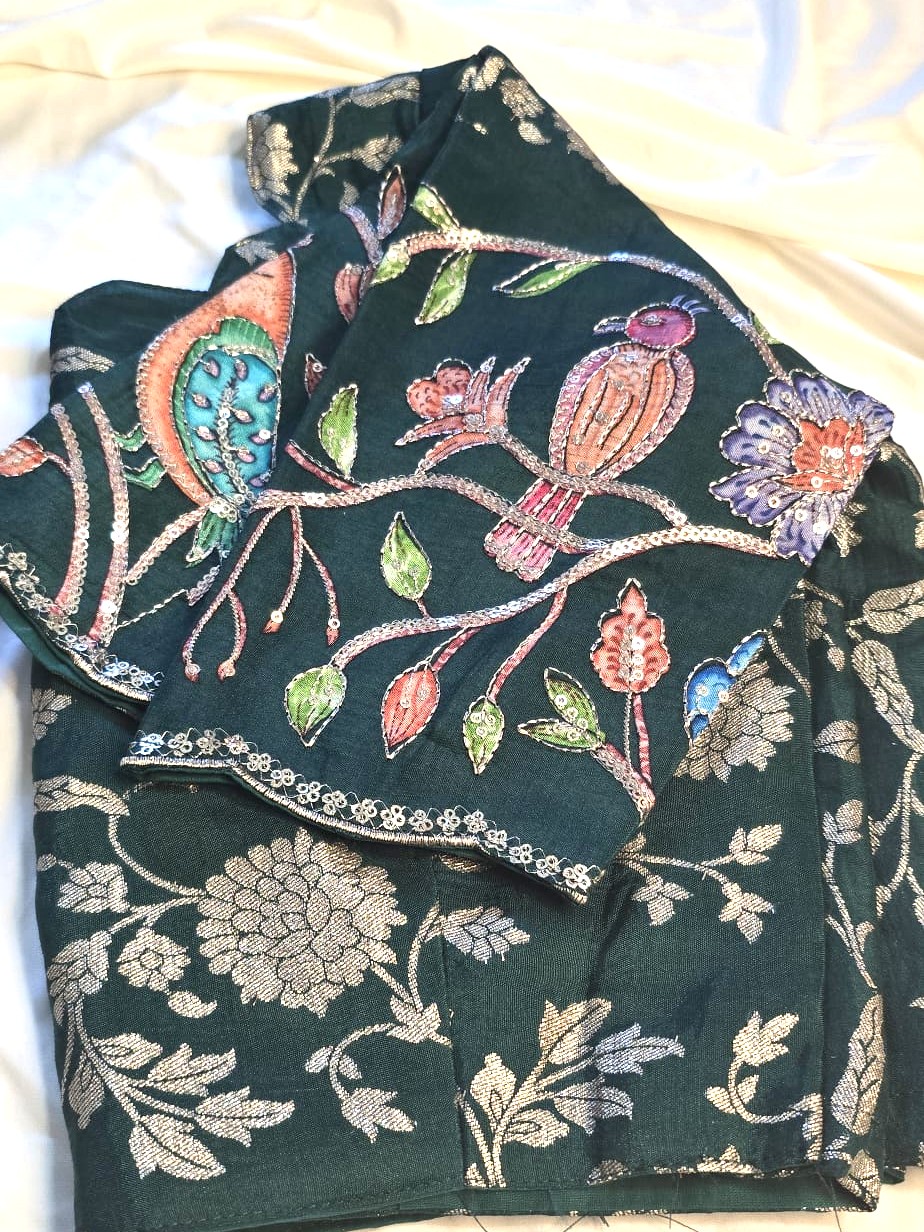 kalamkari blouse-bottle green -non padded -custom made-size 38 kalamkari blouse-bottle green -non padded -custom made-size 38