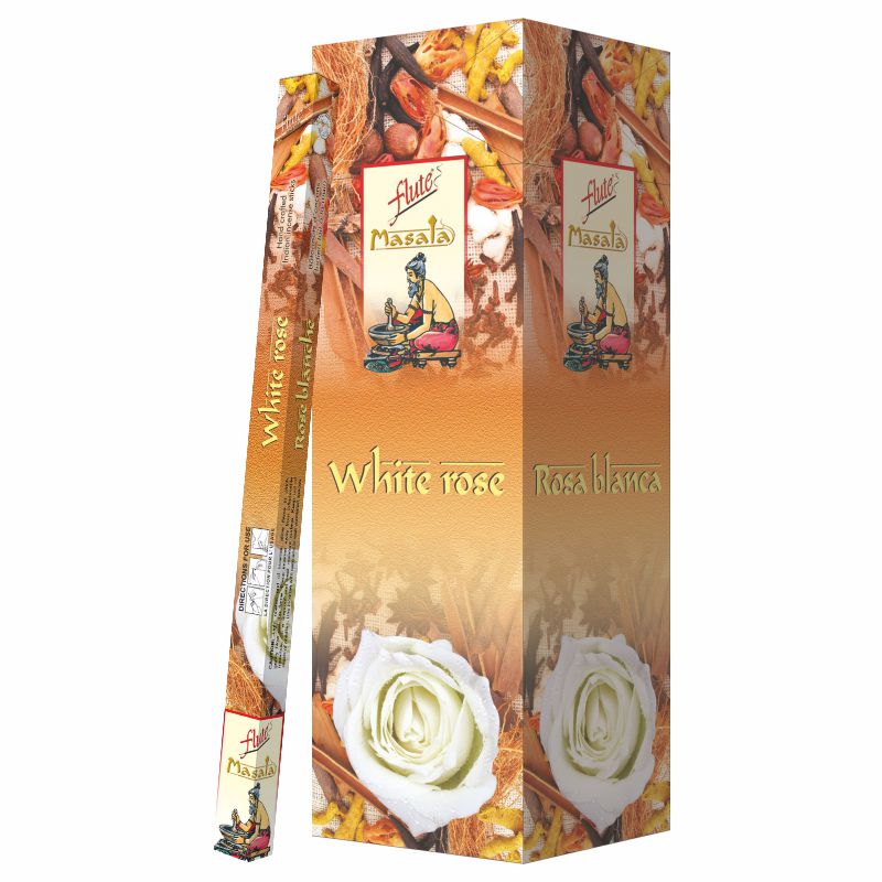 Flute Brand White Rose Natural Masala Incense-7 sticks/pack-25 Packs/Box
