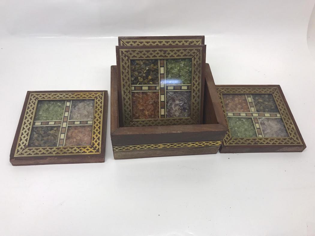 Wooden Coaster Set Decorated with Stones 3"*4"