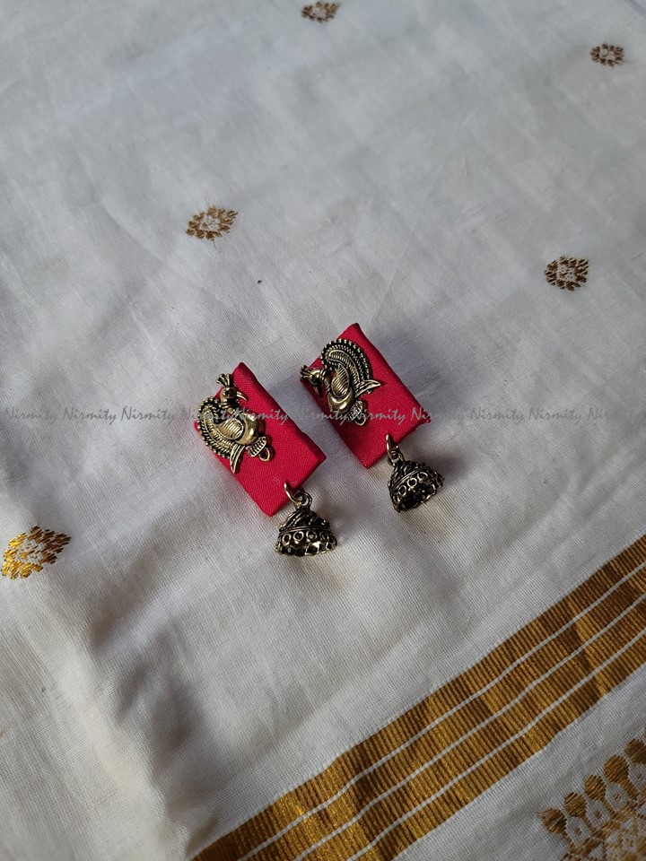 Cotton stud earrings in Red/Black/White _ Boho-chic _ party wear _ trendy