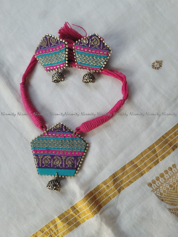 Colorful Zari necklace-earrings set - party wear - Boho Chic - ethnic wear 