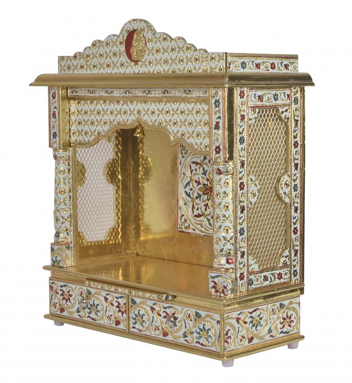 Meenakari Golden Open Pooja Mandir (Temple) w/ Bell  19"L X 25"H