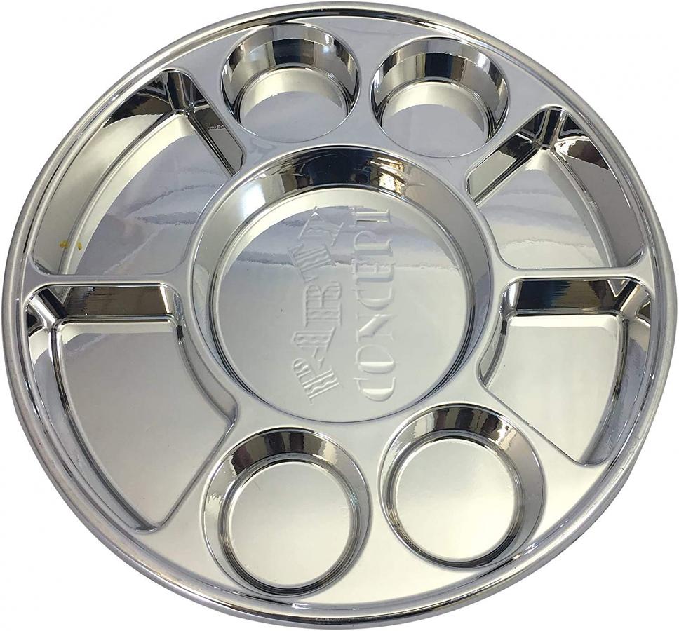 100 Pcs 9 Compartment Disposable Silver Plates - Indian Thali Plastic Tray