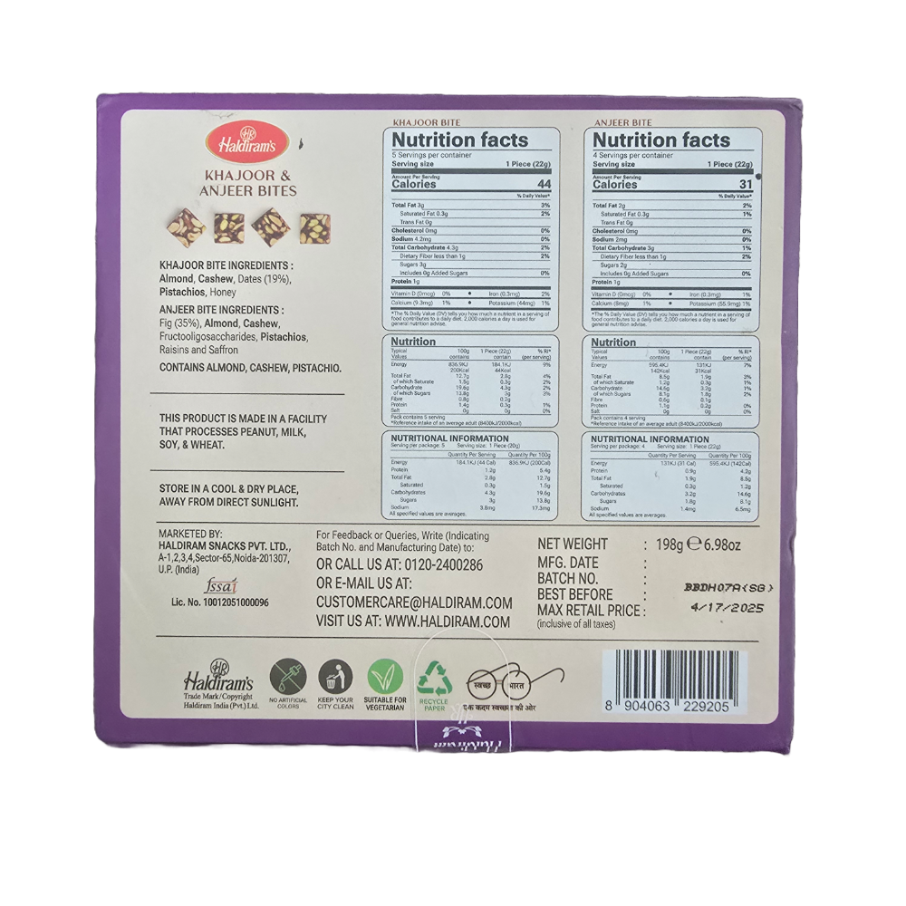 Haldiram's Khajoor And Anjeer Bites - 198gm