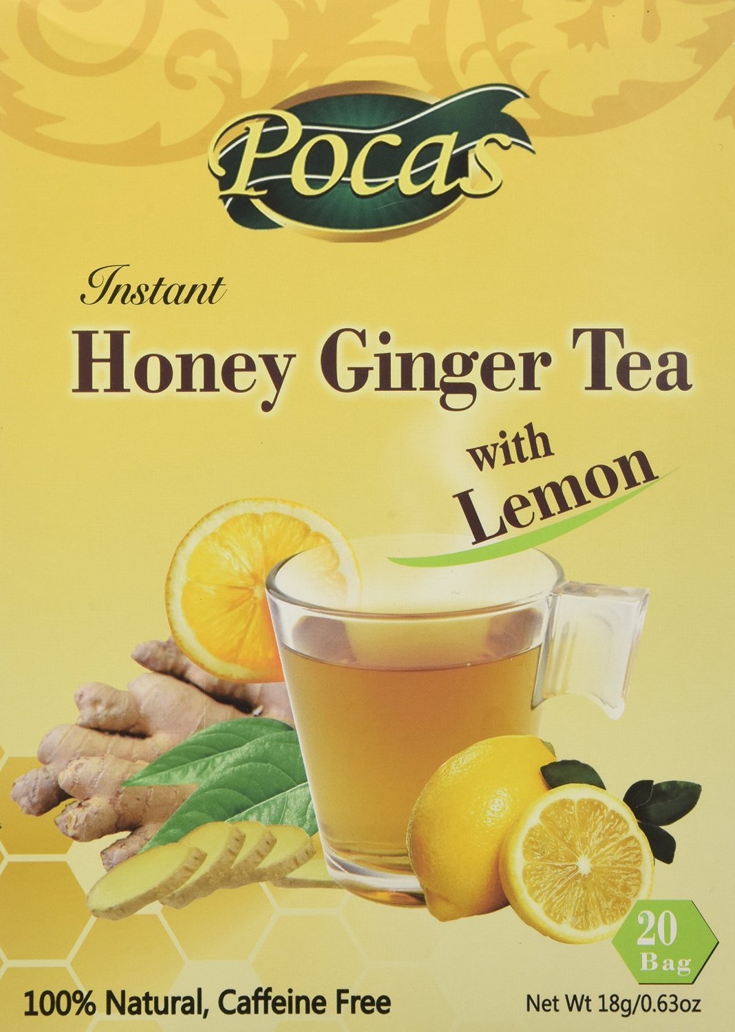 Poca's Honey Ginger Tea -Lemon flavour 20 x 18 gm sachets