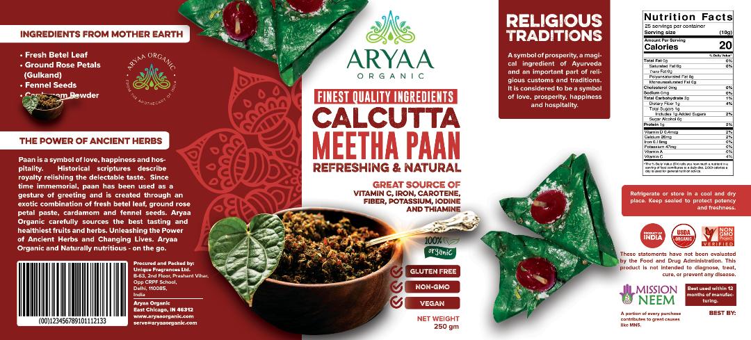 Aarya Organic Calcutta Meetha Paan Without Supari, Indian Mouth Freshner, After Meal Digestive Mukhwas 250 gm