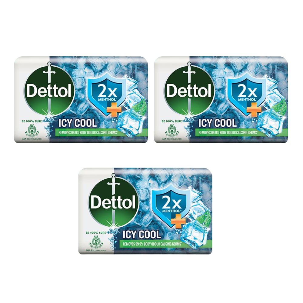 Dettol Icy Cool Soap - 125g (Pack of 3) | Kills 99.9% Germs | Cooling Freshness & Protection