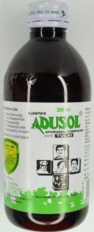 Adusol Ayurvedic Syrup w/ Tulsi 100ML for Cold & Sore Throat Adusol Ayurvedic Syrup w/ Tulsi 100ML for Cold & Sore Throat