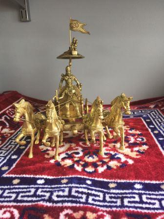 Brass Statue of Arjun On Rath (Chariot) with 4 Horses