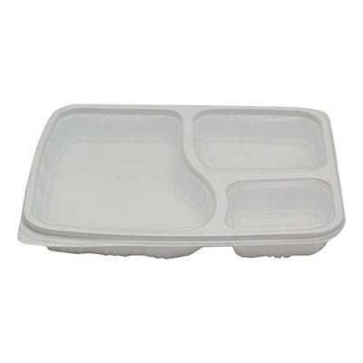 Plastic 3 Compartment Disposable Meal Tray With Lid - 200pcs
