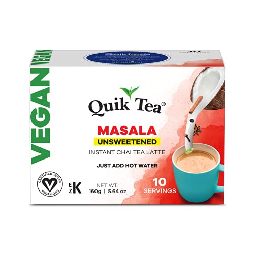 QuikTea Vegan Unsweetened Masala Instant Chai Tea Latte - 10 Count Single Box