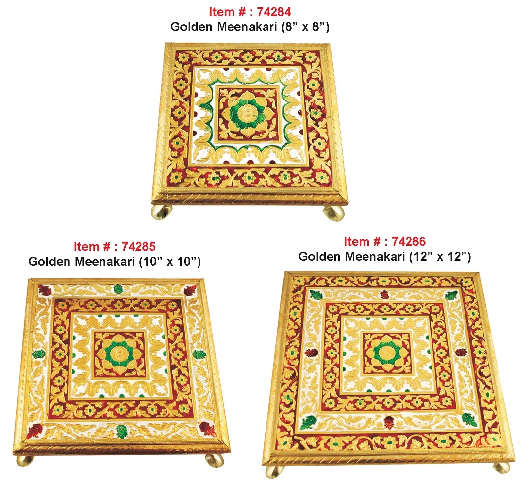 Beautiful Design Golden Meenakari Bajot / Chowki / Chowrang 8" - 12' Beautiful Design Golden Meenakari Bajot / Chowki / Chowrang 8" - 12'
