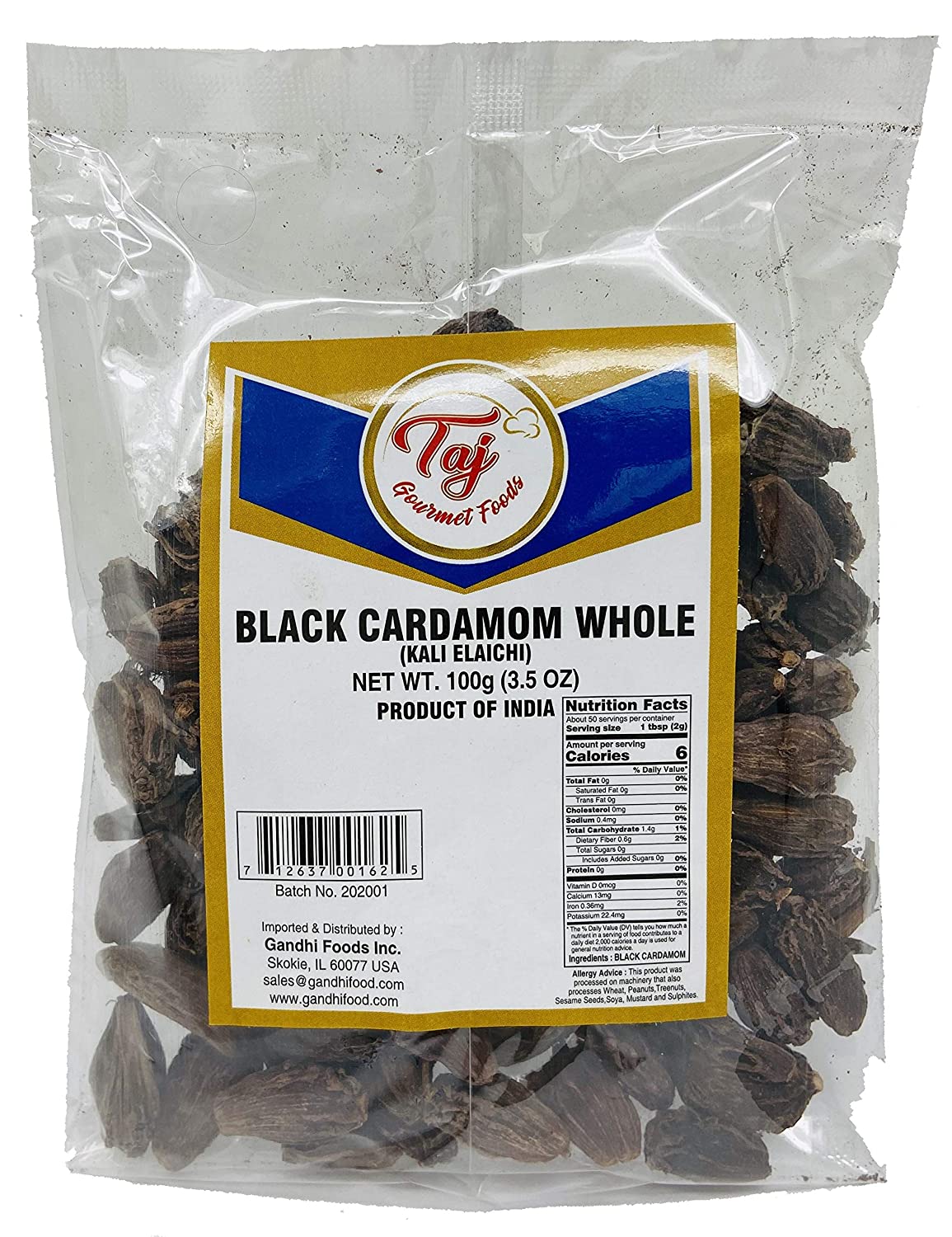 TAJ Premium Indian Black Cardamom, Kali Elaichi, 3.5-Ounce
