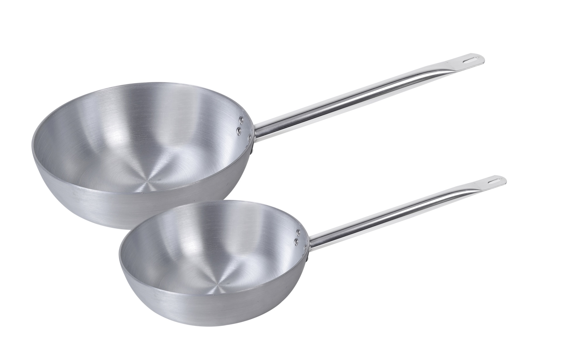 2 Pcs Aluminium Heavy Duty Frypans With Long Handle - 10" & 12"