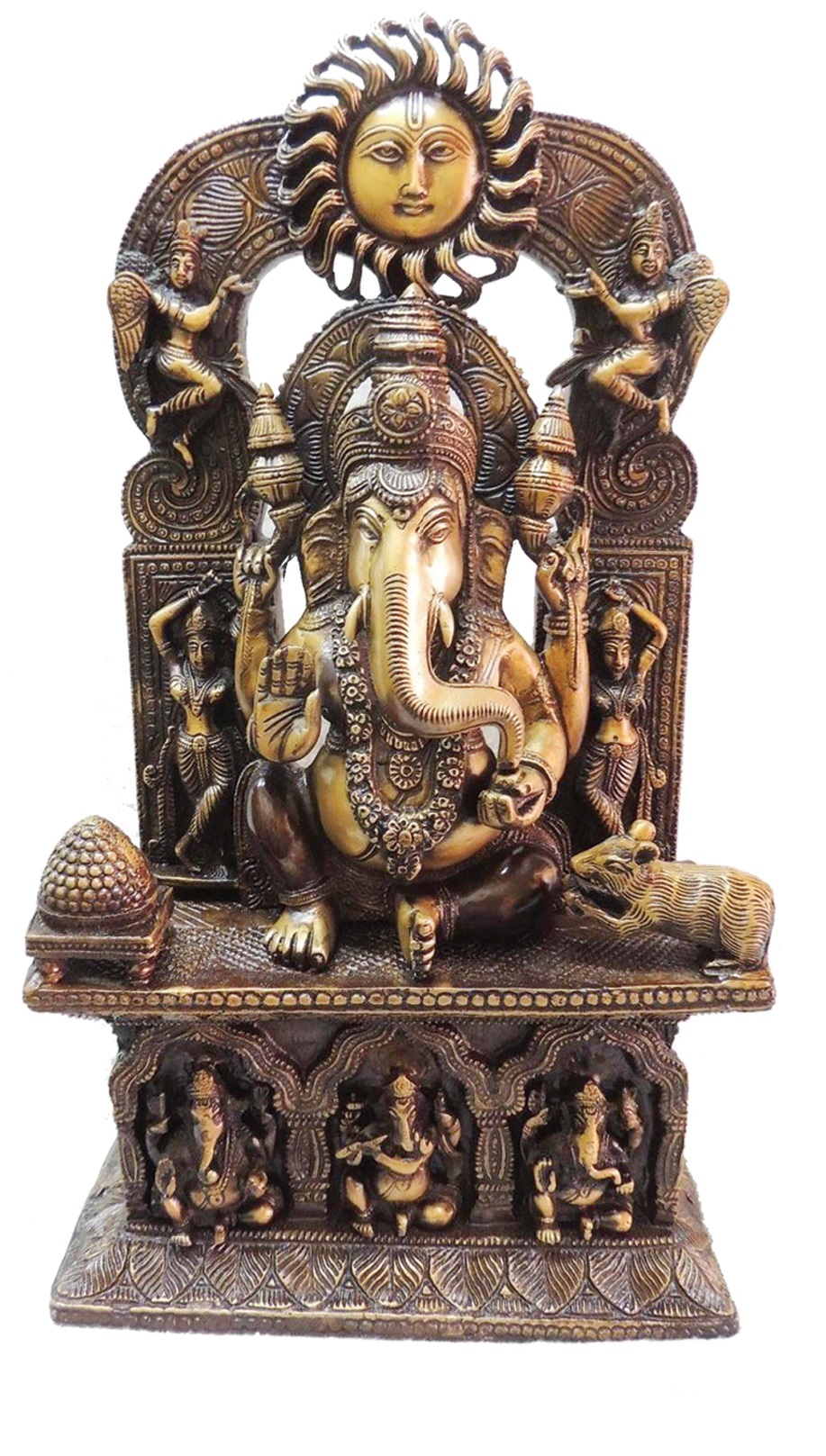 Antique Design Intricately Carved Solid Brass Large Ganesha Statue 18.5 Antique Design Intricately Carved Solid Brass Large Ganesha Statue 18.5