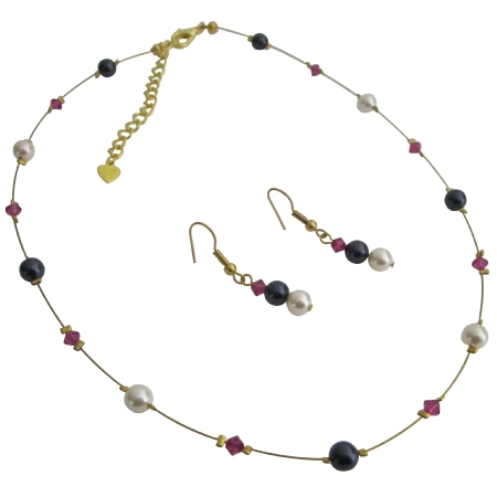 Cheap Bridesmaid Dark Purple Ivory Pearls & Fuchsia Crystals Jewelry Cheap Bridesmaid Dark Purple Ivory Pearls & Fuchsia Crystals Jewelry