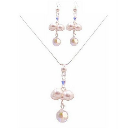 Special Designs For Bridesmaid Jewelry AB Crystals & White Pearls Set 