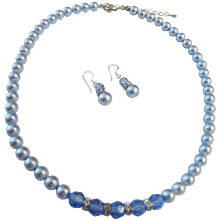 Sapphire Crystals Blue Pearls Necklace Set Beautiful Gorgeous Jewelry Sapphire Crystals Blue Pearls Necklace Set Beautiful Gorgeous Jewelry