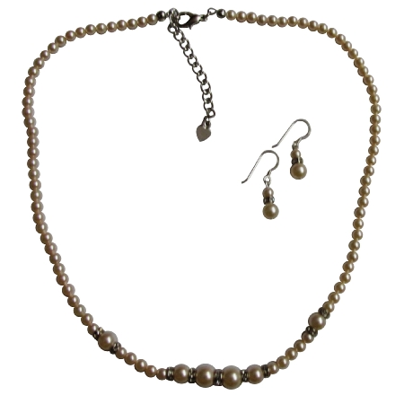 Dainty Tiny Ivory Pearls Necklace Set w/ Silver Rondells Spacer Dainty Tiny Ivory Pearls Necklace Set w/ Silver Rondells Spacer