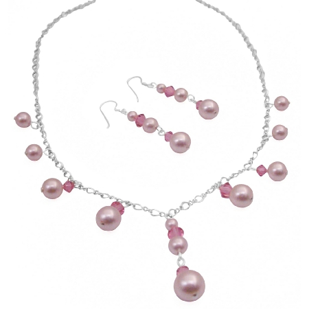 Romantic Rose Crystals & Pink Swarovski Pearls Bridesmaid Necklace Set Romantic Rose Crystals & Pink Swarovski Pearls Bridesmaid Necklace Set