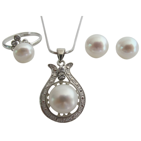 Freshwater Pearl Wedding Jewelry Teardrop Pendant Necklace Earrings Ring Freshwater Pearl Wedding Jewelry Teardrop Pendant Necklace Earrings Ring